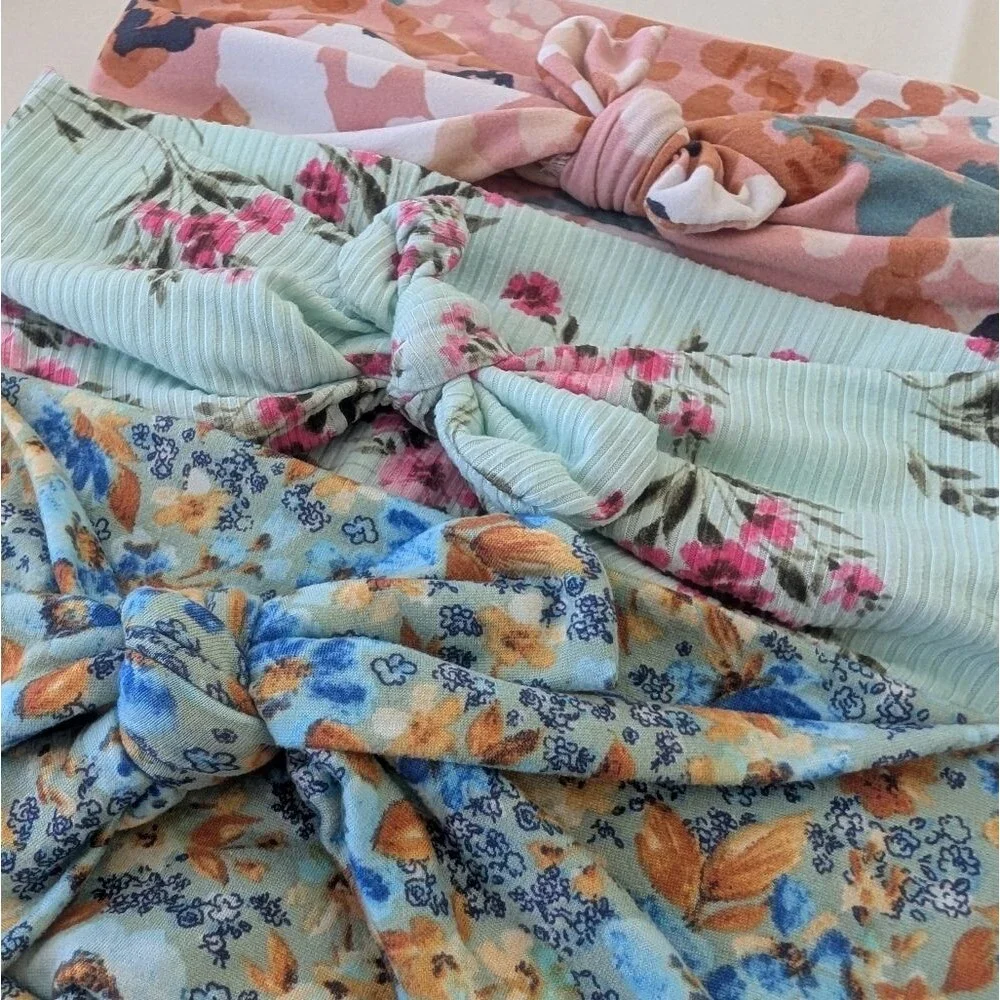 Women's Twist Bow Turban Floral Headbands Workout Boho Bundle of 3